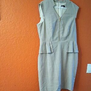 ANTONIO MELANI Cream Sheath Midi Dress V-Neck Sleeveless #150p